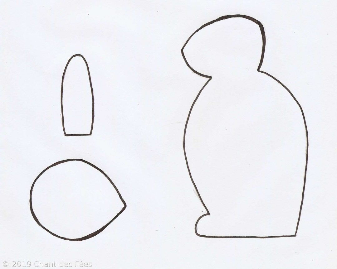 Poule et lapin en feutrine rebrodée comme activité d'Ostara 1 poule et lapin